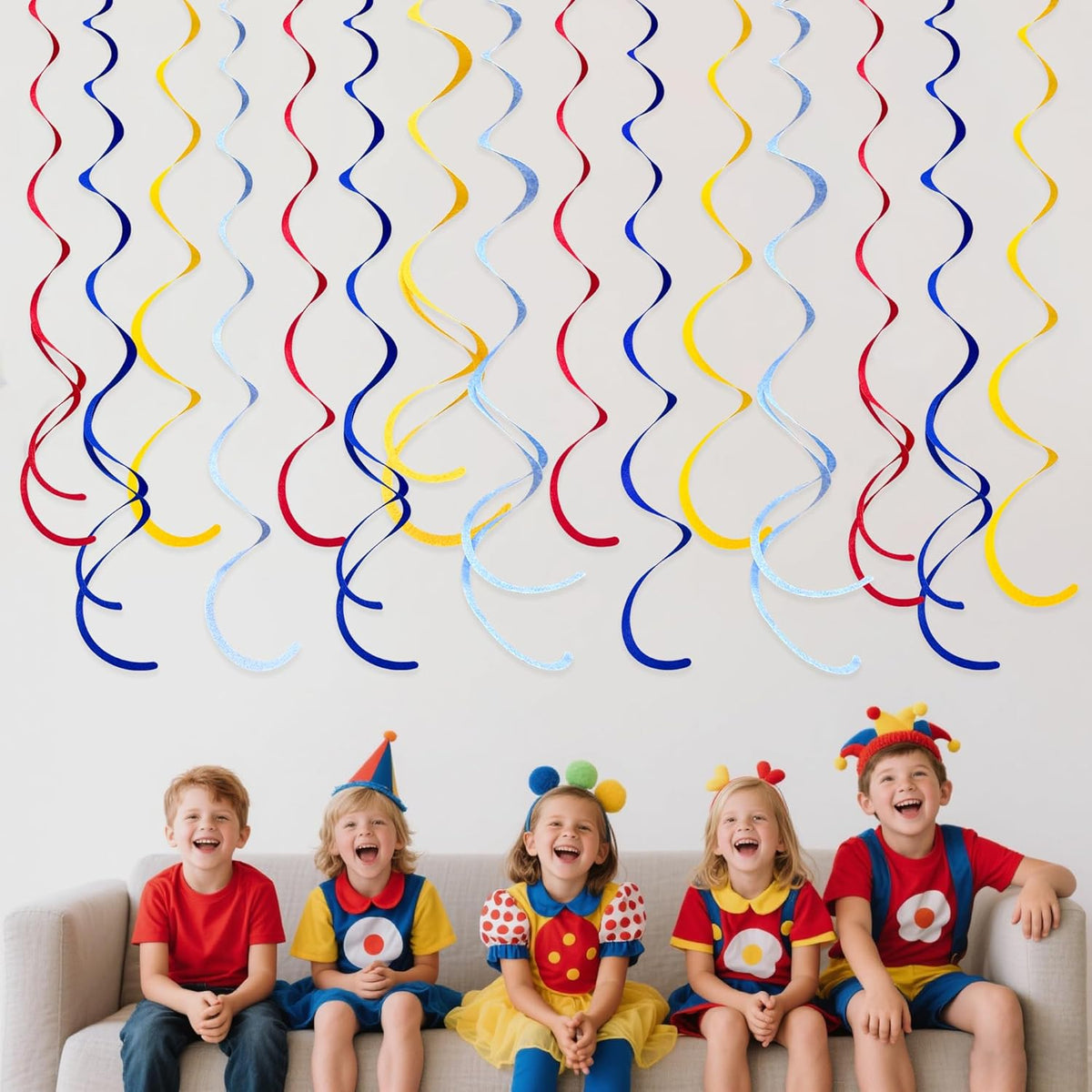 36 Pcs Red Blue Yellow Hanging Swirl Decorations Colorful Felt Swirl Streamer Spiral Ceiling