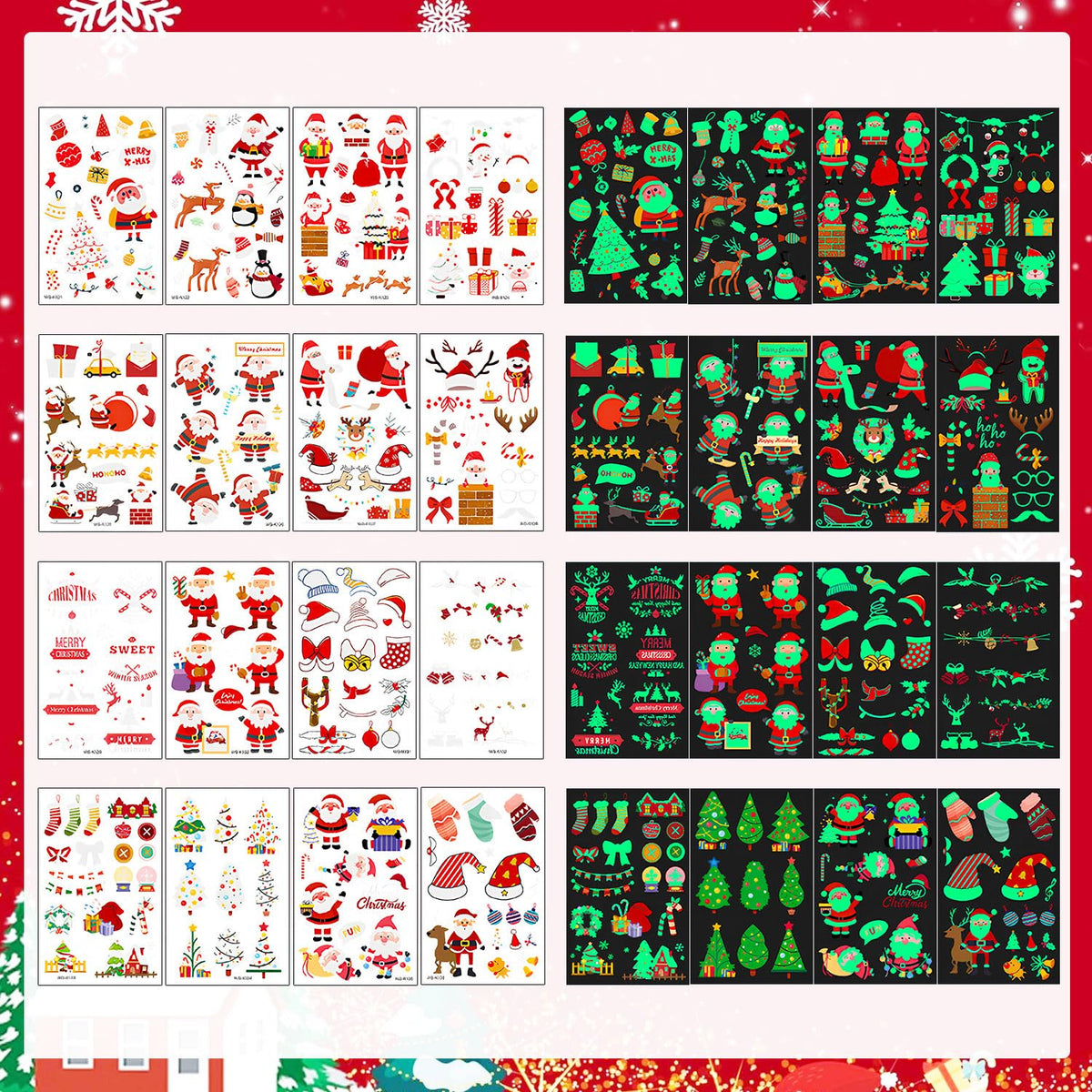 LOMIMOS 240PCS Christmas Temporary Tattoos for Kids,Christmas Party Favors Glow In The Dark Tattoos