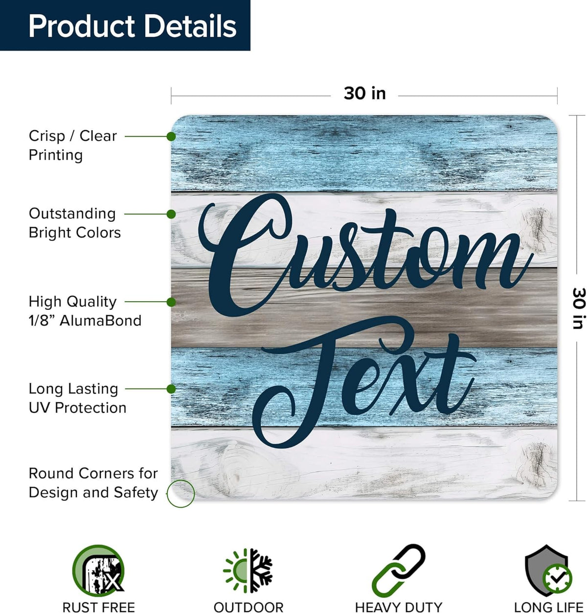 Custom Sign, Custom Street Sign, 11 Font Colors, 13 Font Styles, 4 Hole Options, 22 Sizes, 30x30