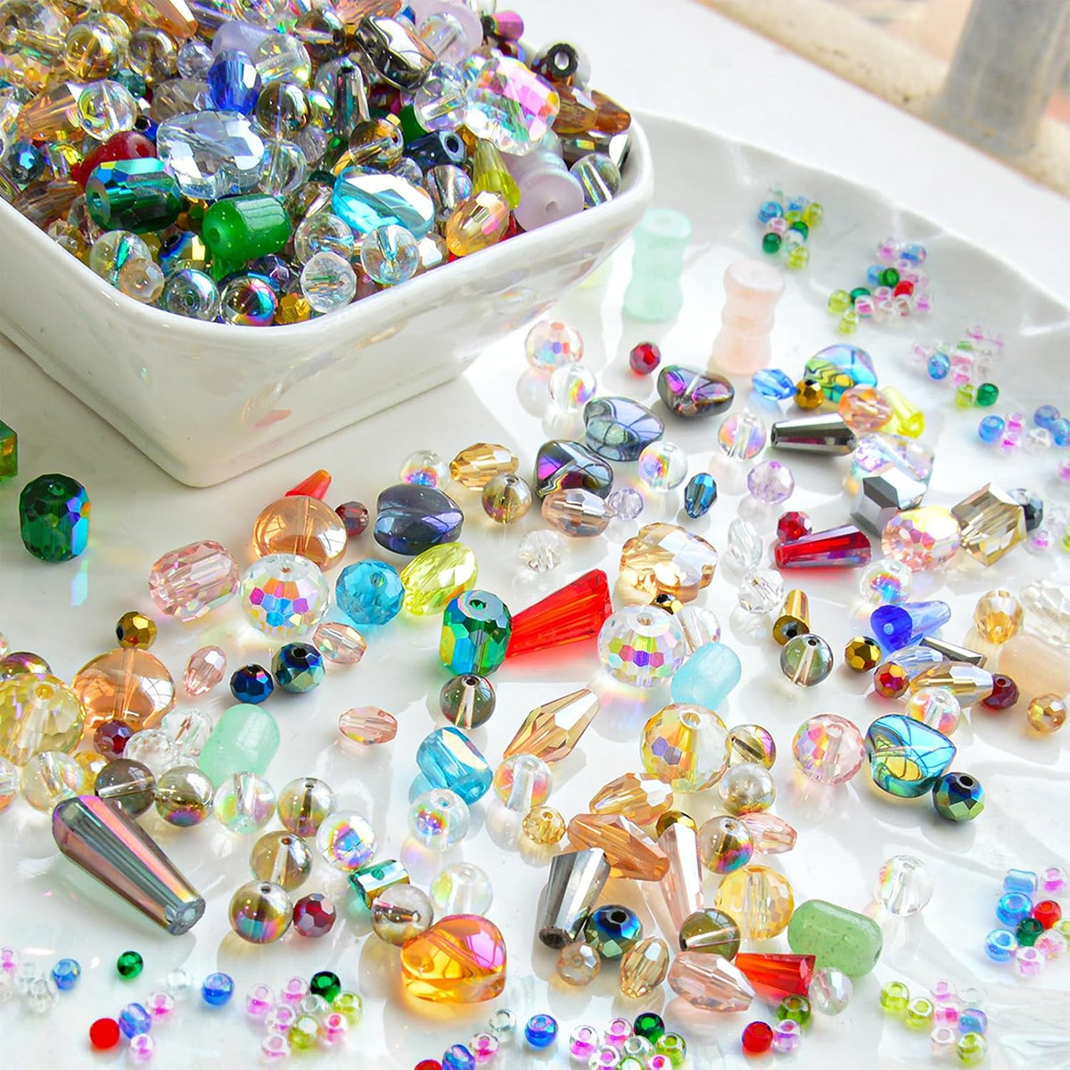 Half Pound Assorted Glass Beads for Jewelry Making, 2-16mm Colorful Crystal Beads for Bracelets