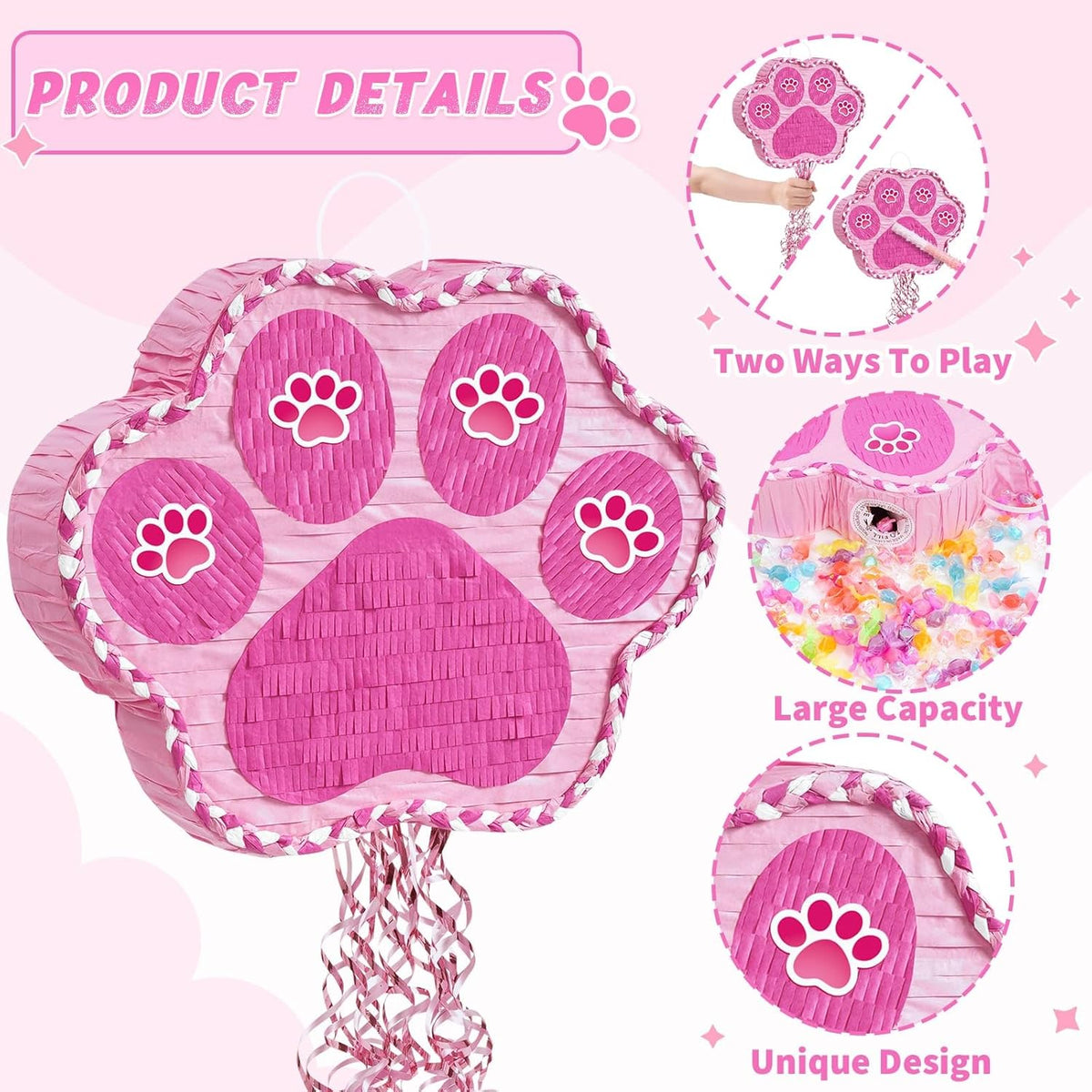 WERNNSAI Pink Dog Paw Pinata - Dog Pinata Pet Theme Party Games Pink Girl Style Puppy Paw Party