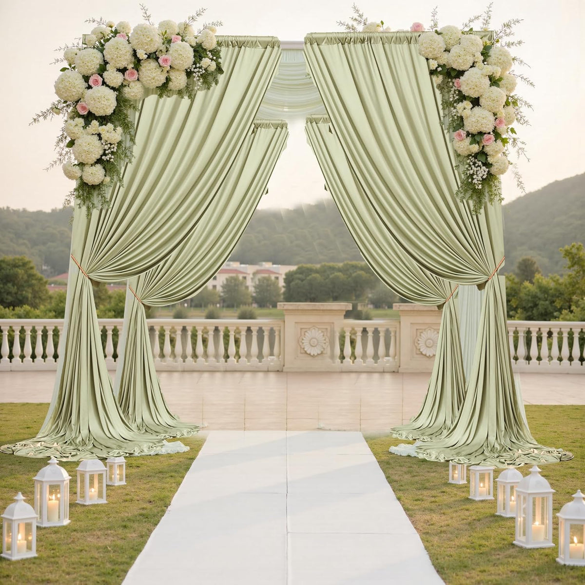 30 ft x 10 ft Wrinkle Free Sage Green Backdrop Curtain for Parties, Thick Green Polyester Photo
