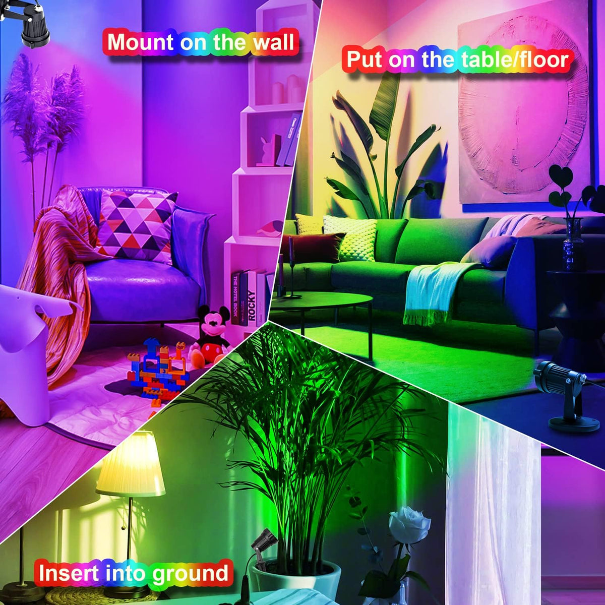 Spot Lights Indoor, 5W RGBW Uplighting 16 Color Changing Up Lights Indoor with Remote Control