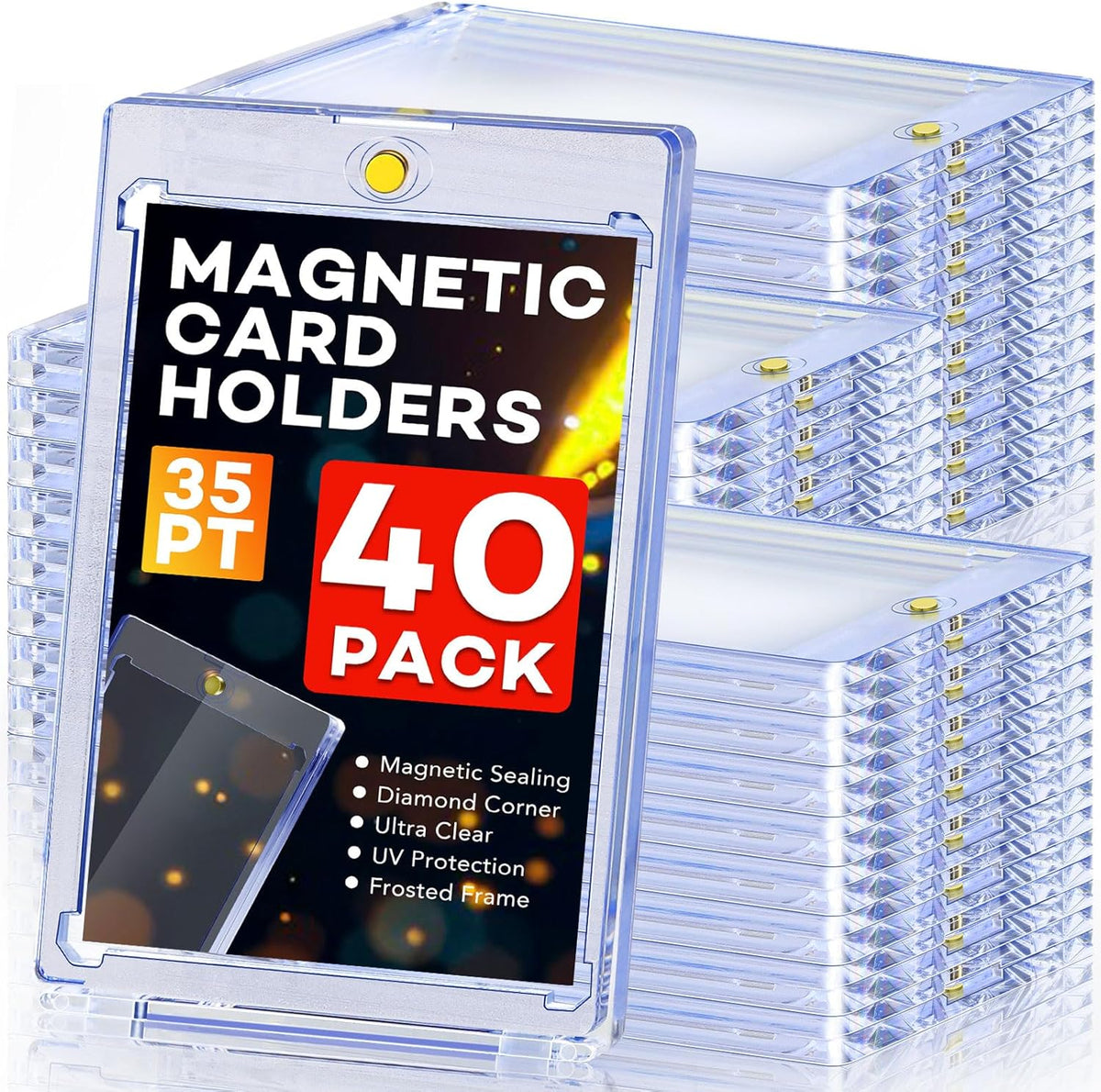 40ct Magnetic Card Holders, 35pt One Touch Card Holder, U-V Protection Hard Plastic Case for