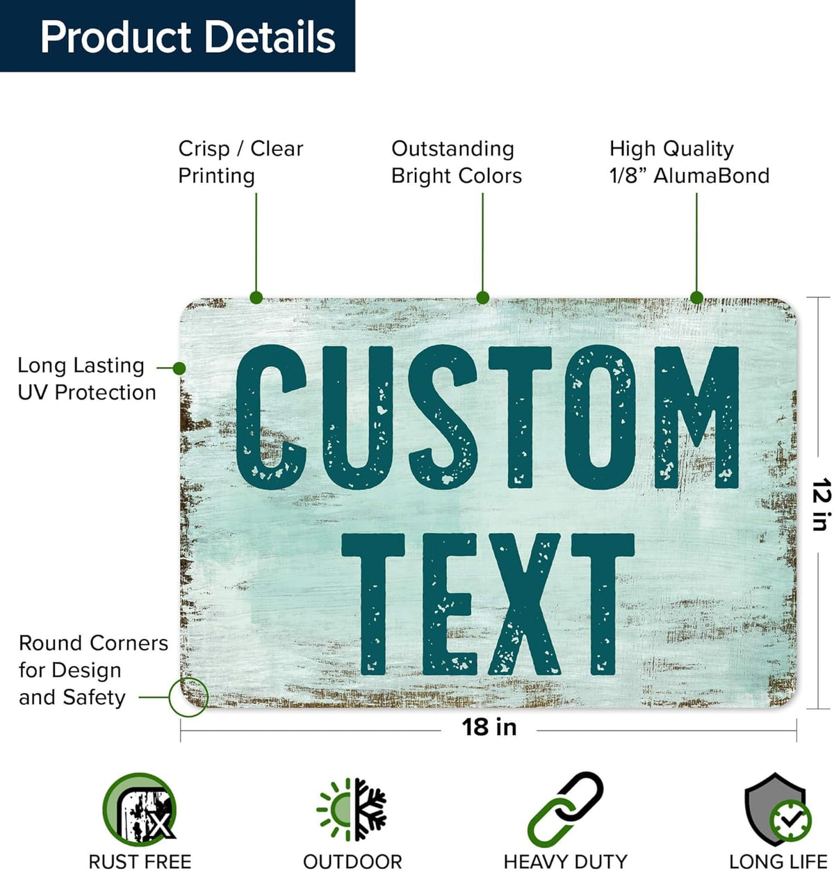 Custom Sign, Custom Street Sign, 11 Font Colors, 13 Font Styles, 4 Hole Options, 22 Sizes, 12x18