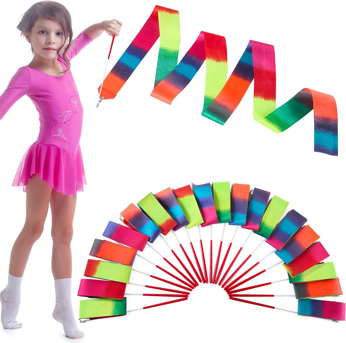 JOYIN 10 Pcs Ribbon Dancing Wands Party Favors Set, Dance Ribbon Gymnastics Ribbon Wand, Princess