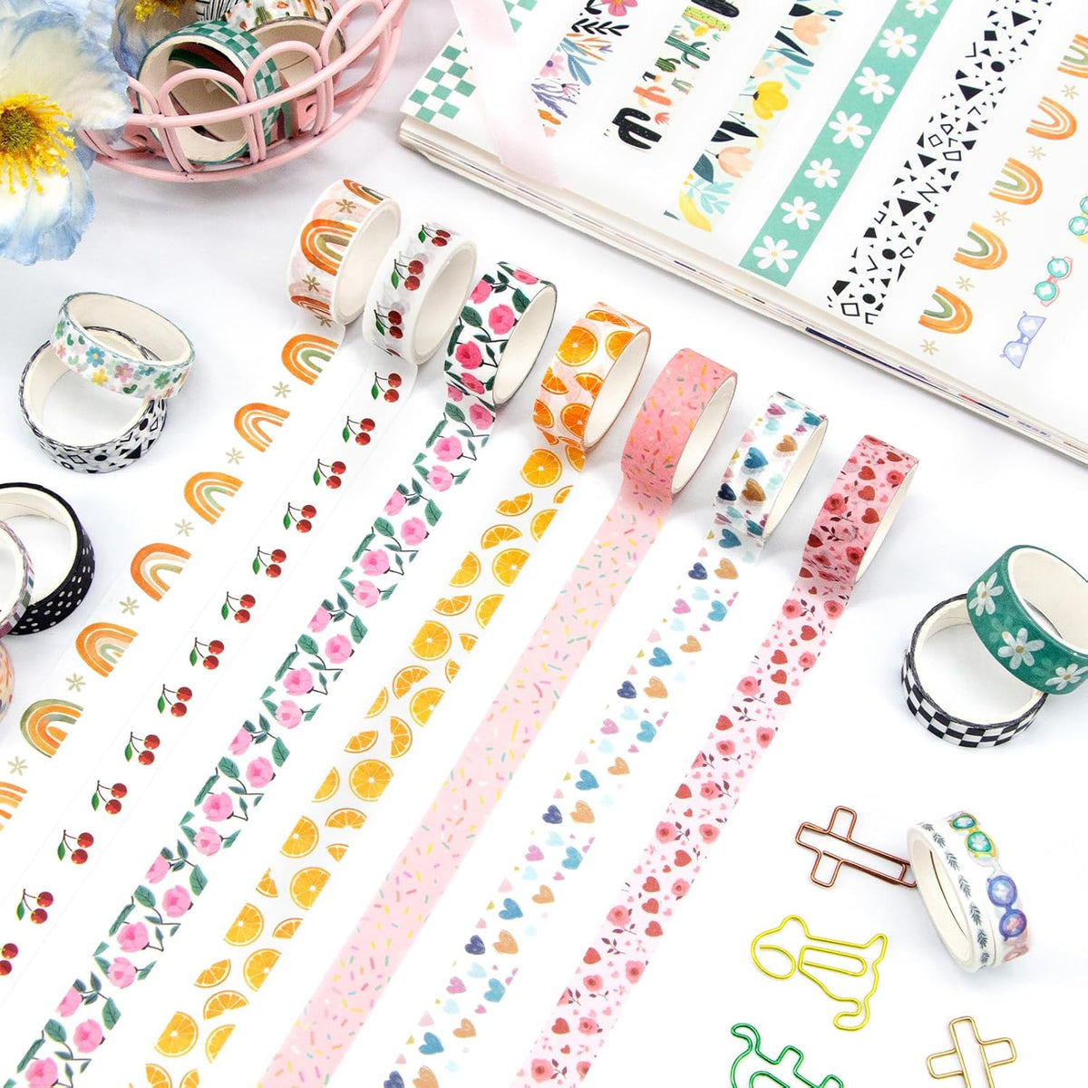 55 Rolls Holiday Washi Tape Set - Decorative Tape Seasonal Bohemian Colored Tape, Cute Washi Tapes
