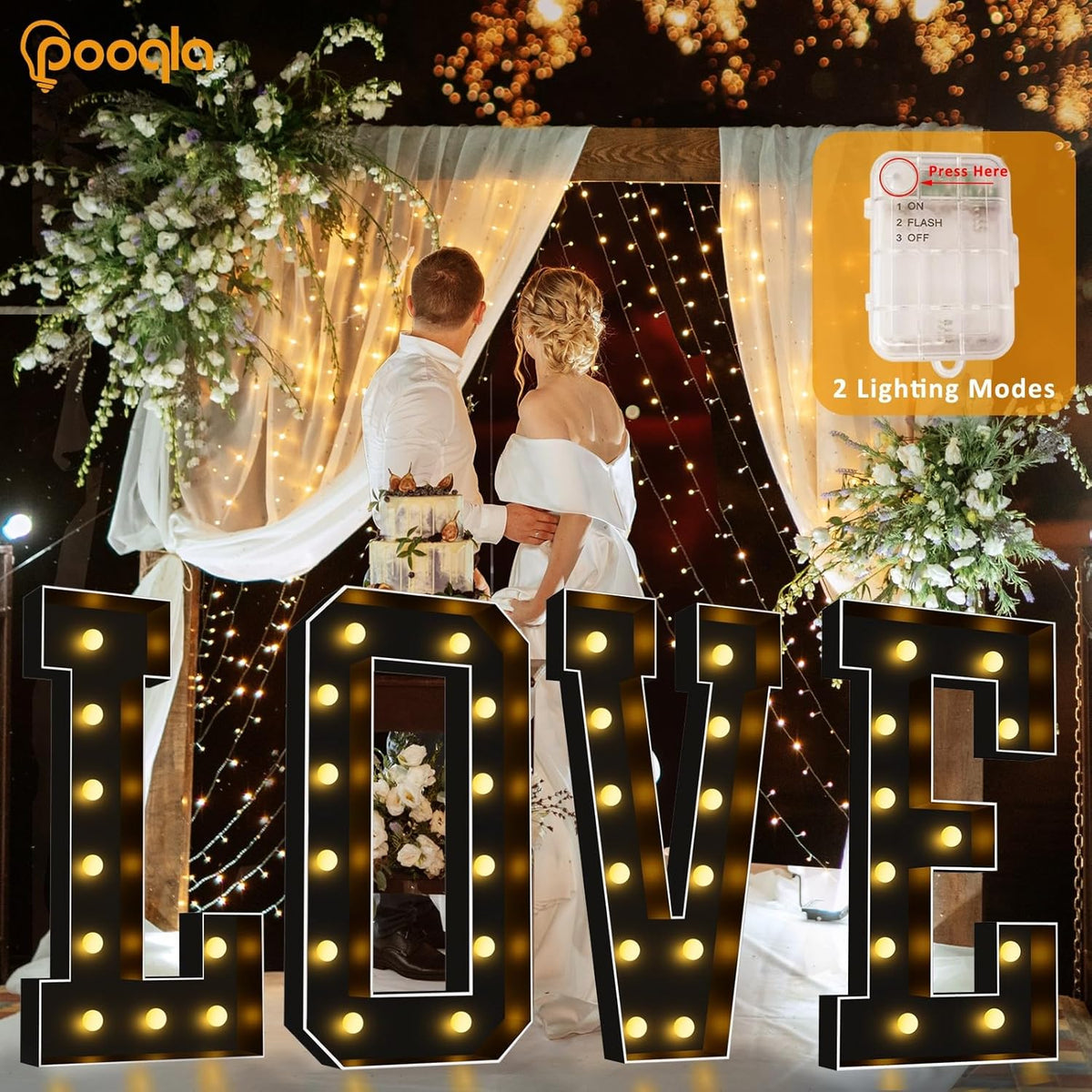 Pooqla 4 FT Marquee Light Up Letters, Giant LED Sign Black Marquee Letter Lights 4 Feet Tall, Big