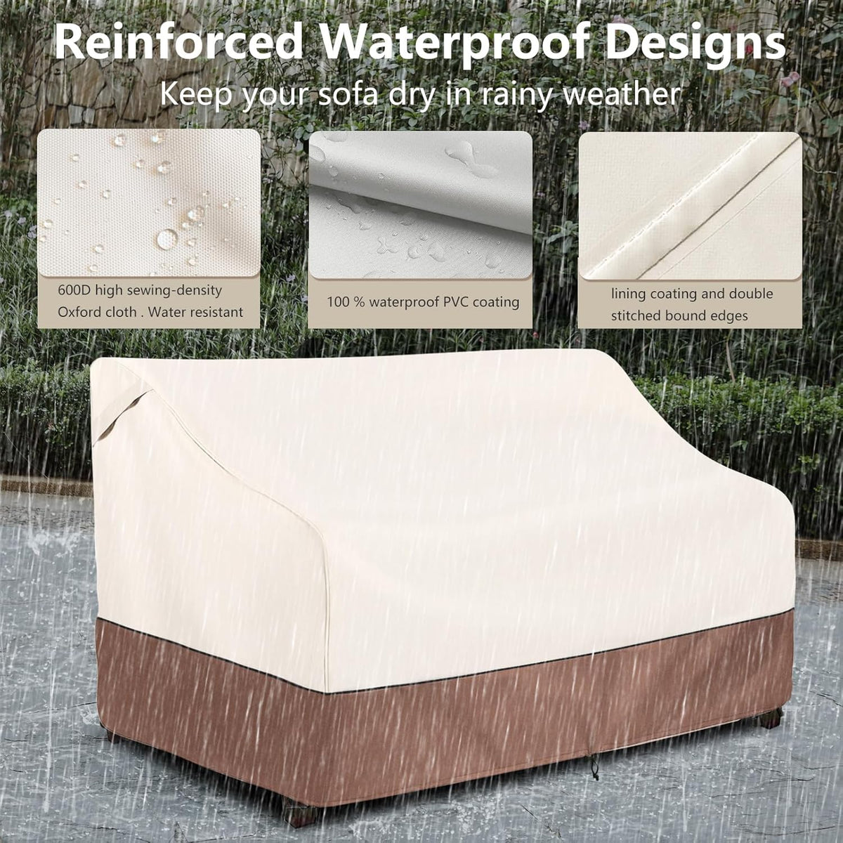 Okcool Heavy Duty Patio Sofa Cover, 100% Waterproof 2-Seater Outdoor Sofa Cover Fits up to 58W x