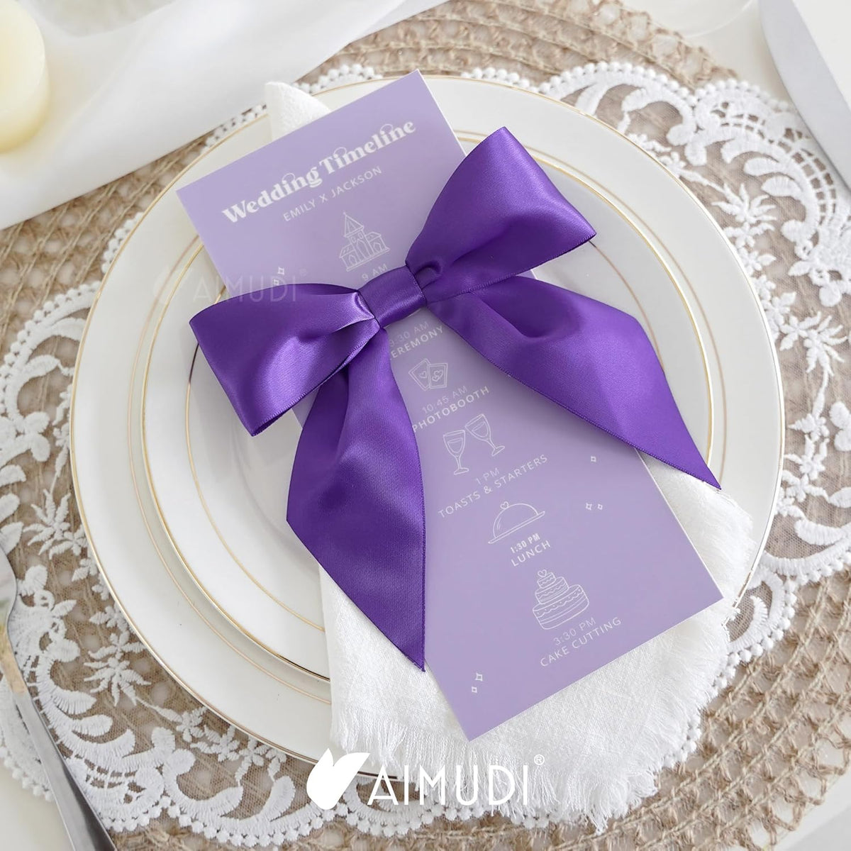 AIMUDI Purple Satin Bows 5.5" Bows for Gift Wrapping Satin Twist Tie Bows Premade Ribbon Bows for