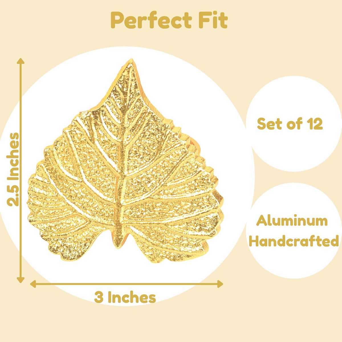 Elegant Handcrafted Leaf Napkin Rings - Set of 12 Premium Aluminum Holders for Dinner Parties