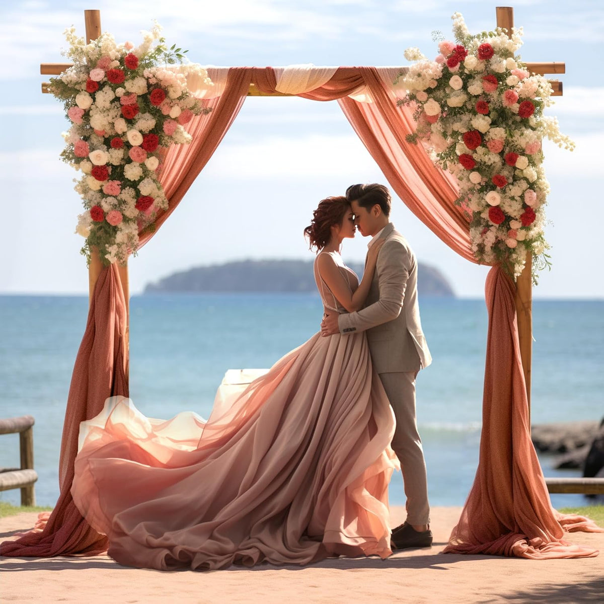 Wedding Arch Draping Fabric, 2 Panels 28" x 19Ft Terracotta Wedding Arch Drapes Sheer Backdrop
