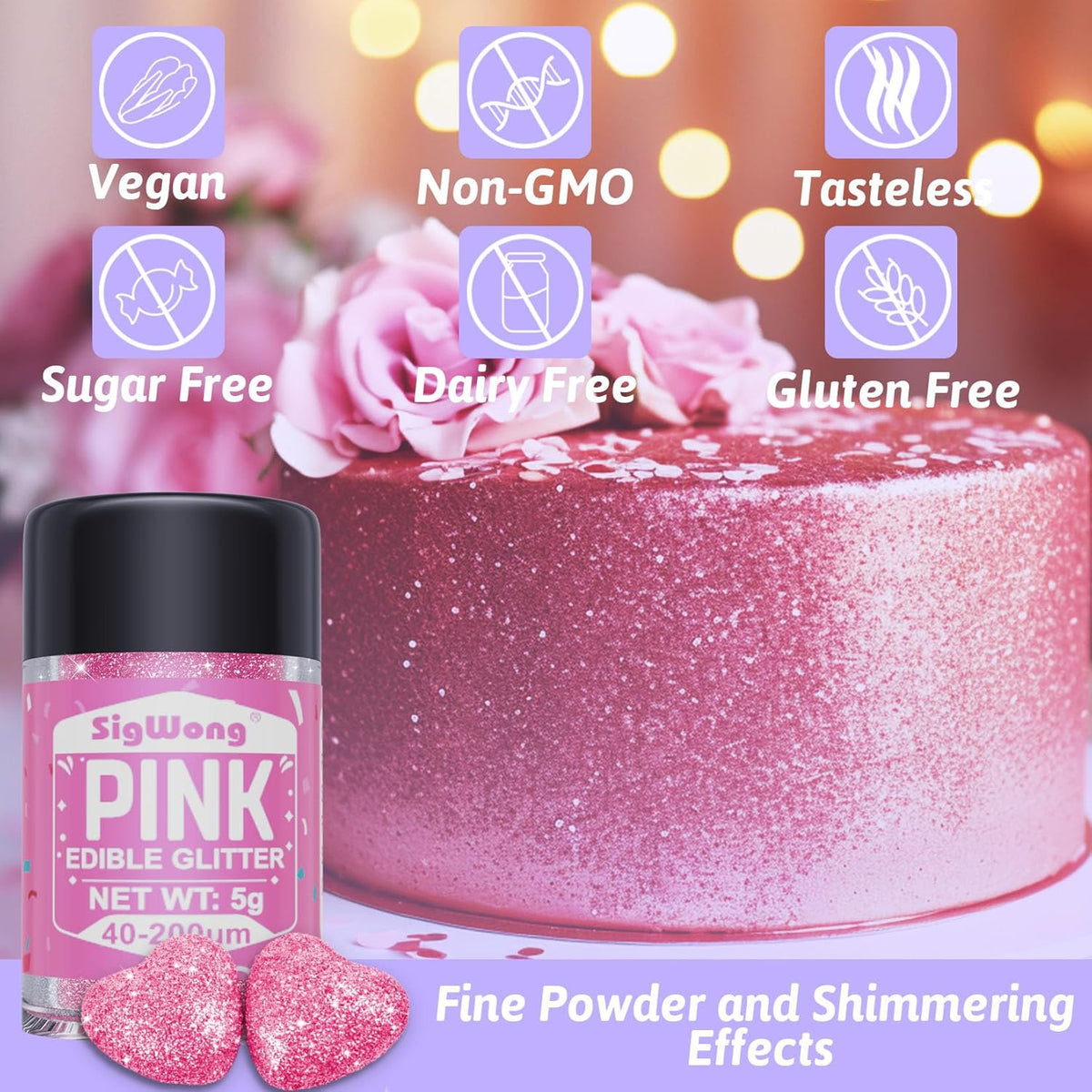 Edible Glitter - 8 Colors Luster Dust Edible Set for Drinks, Food Grade Edible Glitter Dust for