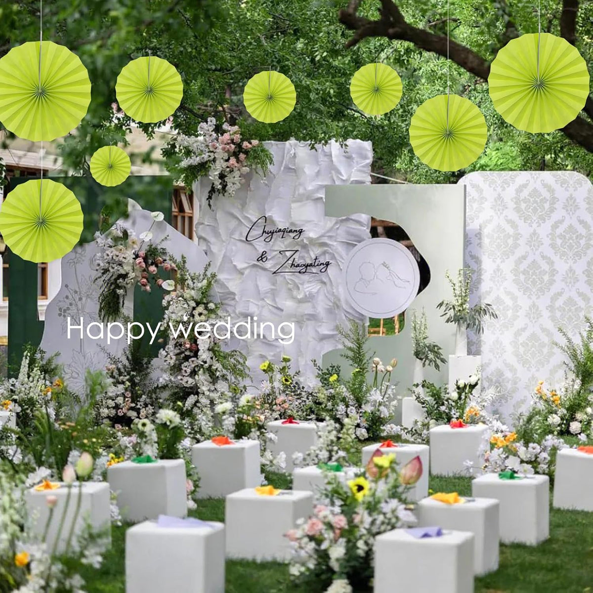 BARTHEW Green Graduation Party Decor, Tropical Party Decorations, 12in Hanging Paper Fans 30 Color