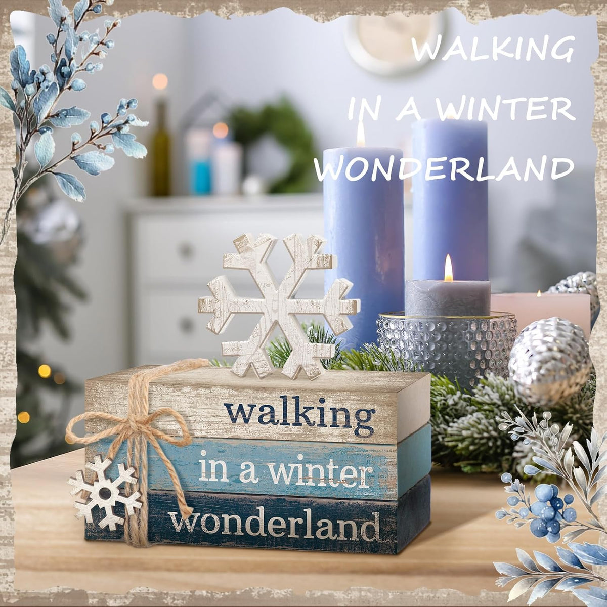 4 Pcs Christmas Table Decorations Winter Snowflake Tiered Tray Decorations Decorative Mini Wooden