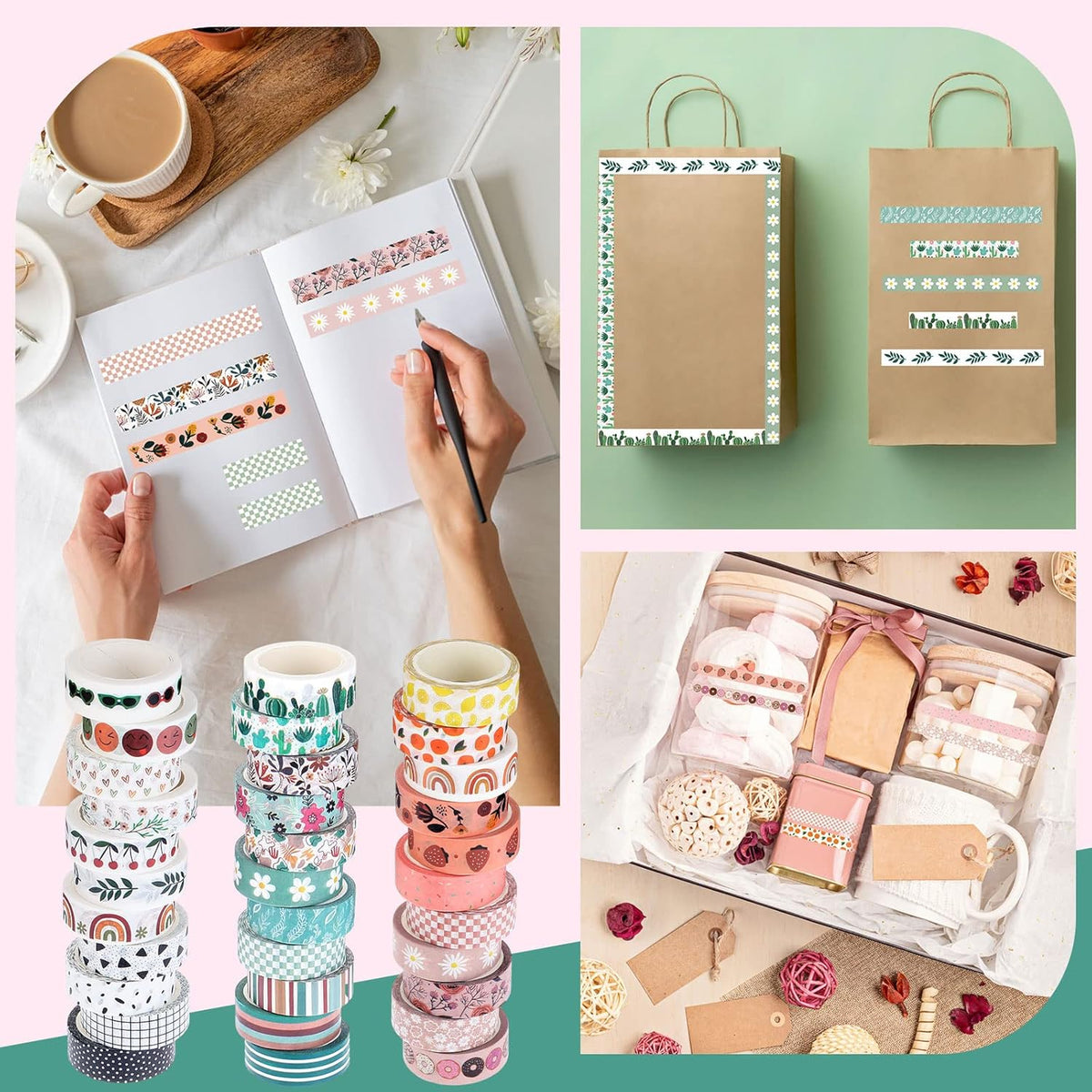 TaoBary 33 Rolls Holiday Plaid Washi Tape, 15 mm Seasonal Washi Tape Set Bohemian Colorful Vintage
