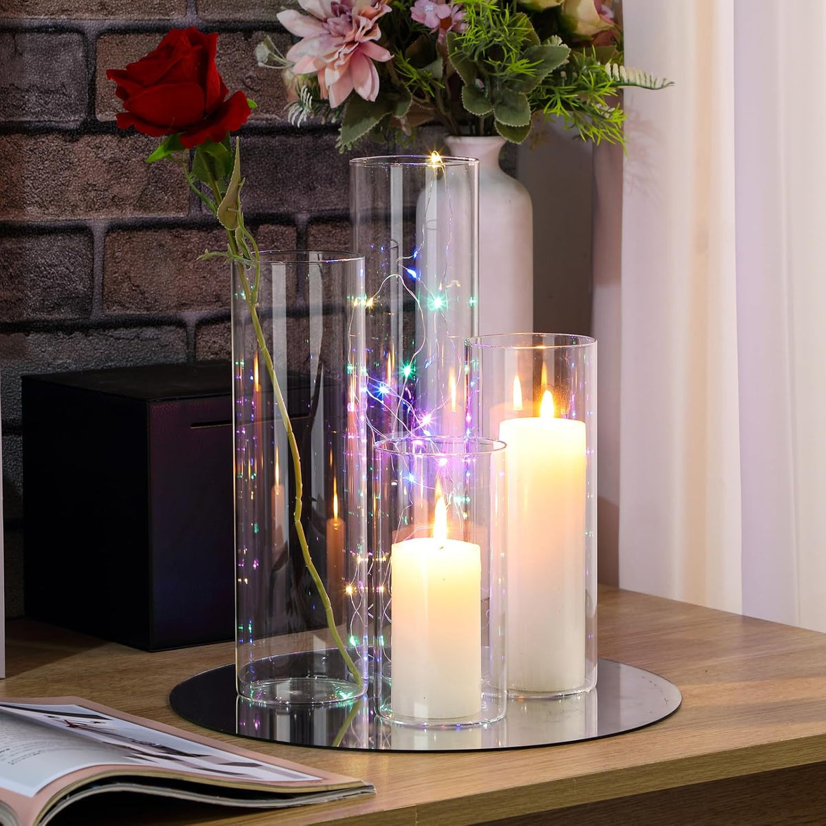 Sawysine 48 Pcs Glass Cylinder Vases 2.5''/2.95''/3.9'' Diameter Clear Flowers Vase Hurricane