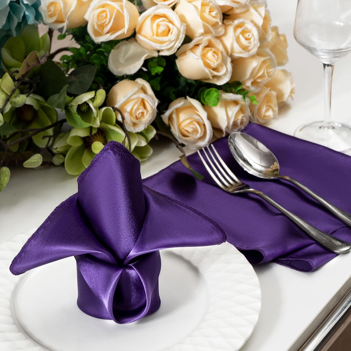 36 Pack Square Satin Dinner Napkins, 16x16 Inches Silky Soft Smooth Table Cloth Napkins for