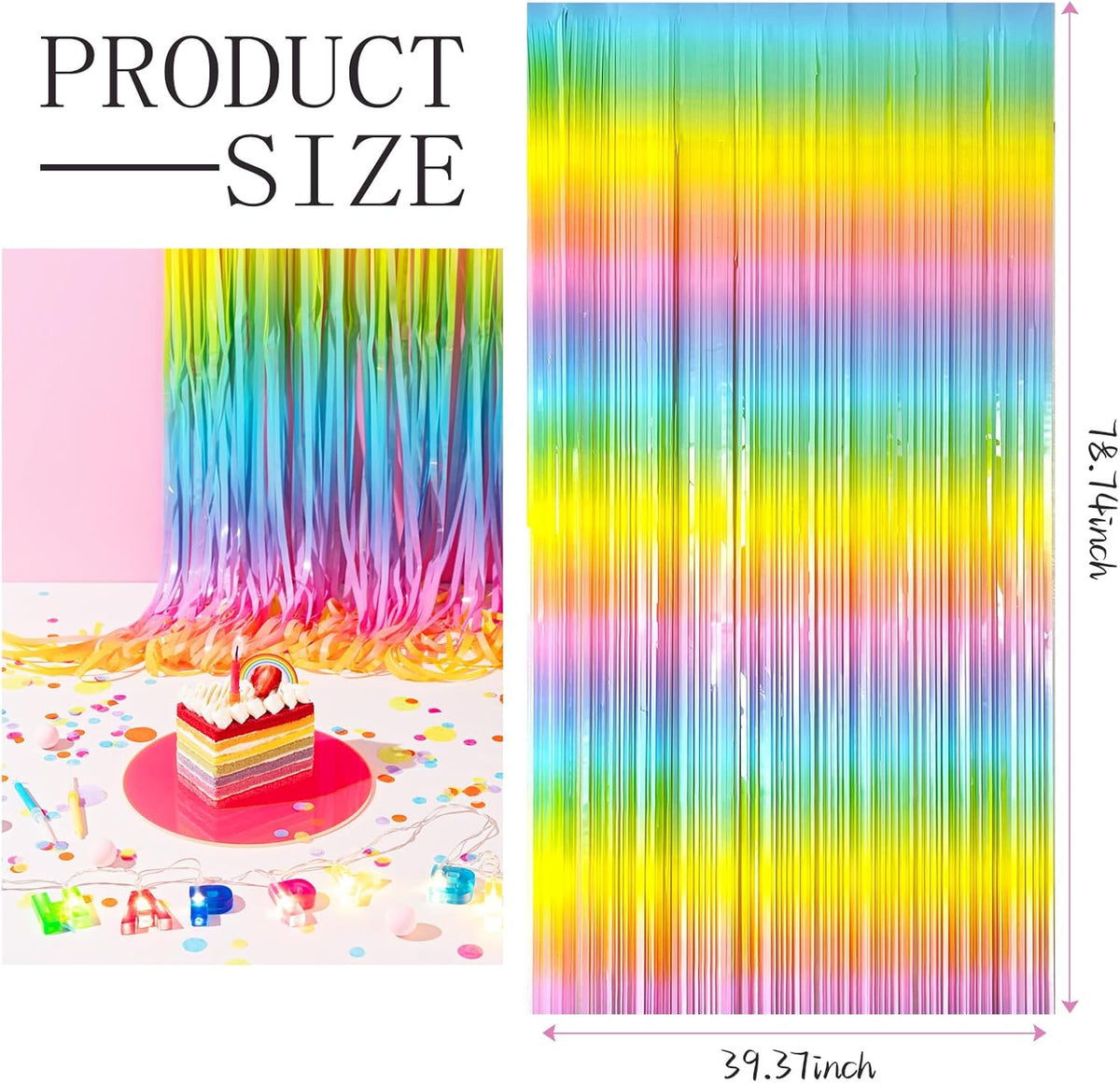 3 Pack Backdrop Pastel Rainbow Foil Fringe Backdrop Curtains Dance Party Decorations Photo Booth