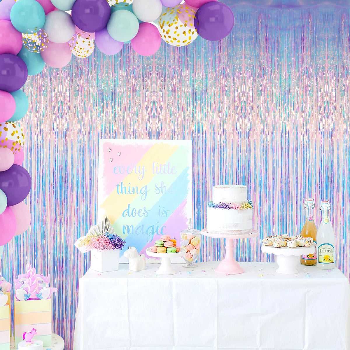 GOER 3.2 ft x 6.5 ft Metallic Tinsel Foil Fringe Curtains Photo Backdrop Party Streamers for