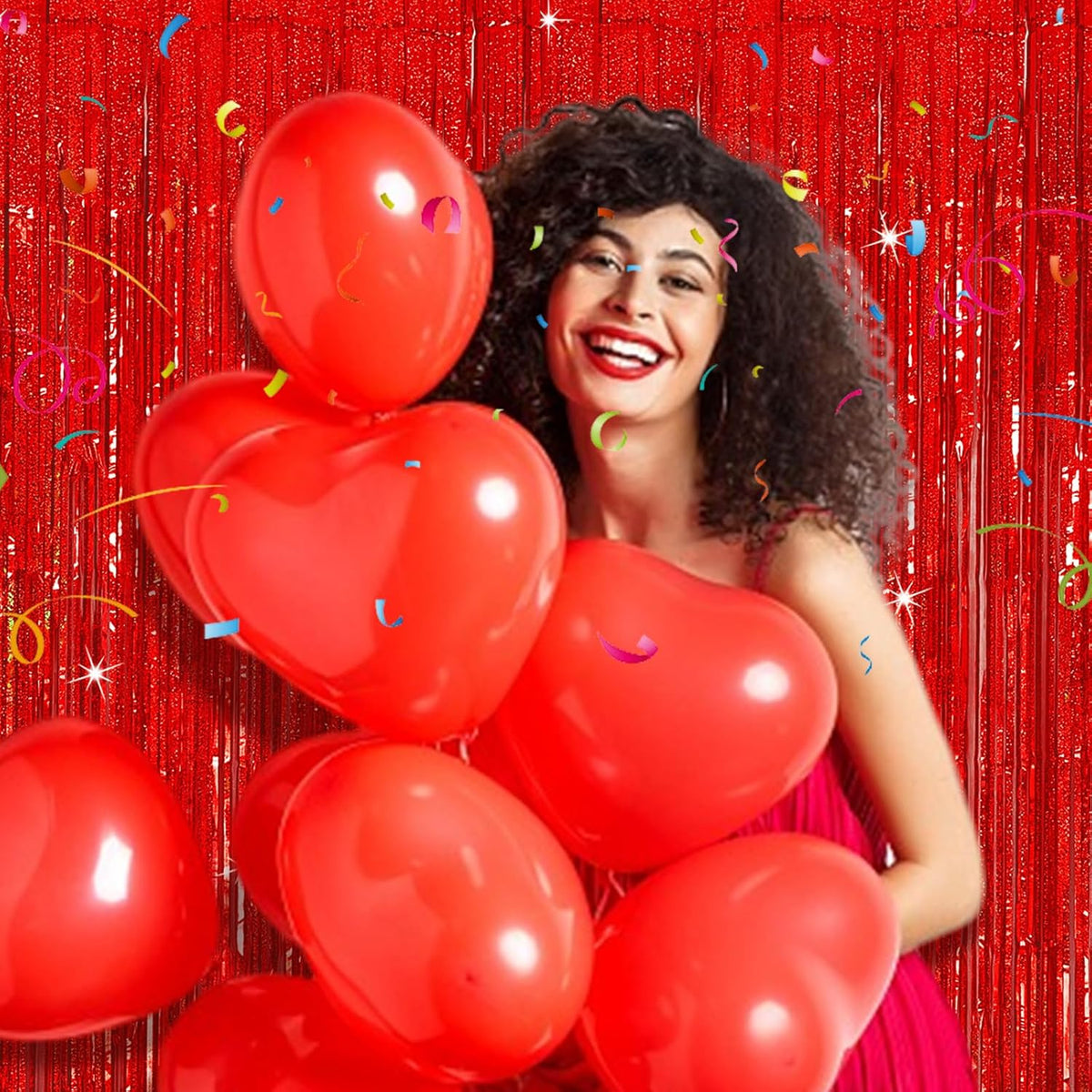 Tinsel Curtain Party Backdrop Red Birthday Decorations 2 Packs Glitter Foil Fringe Curtain Party