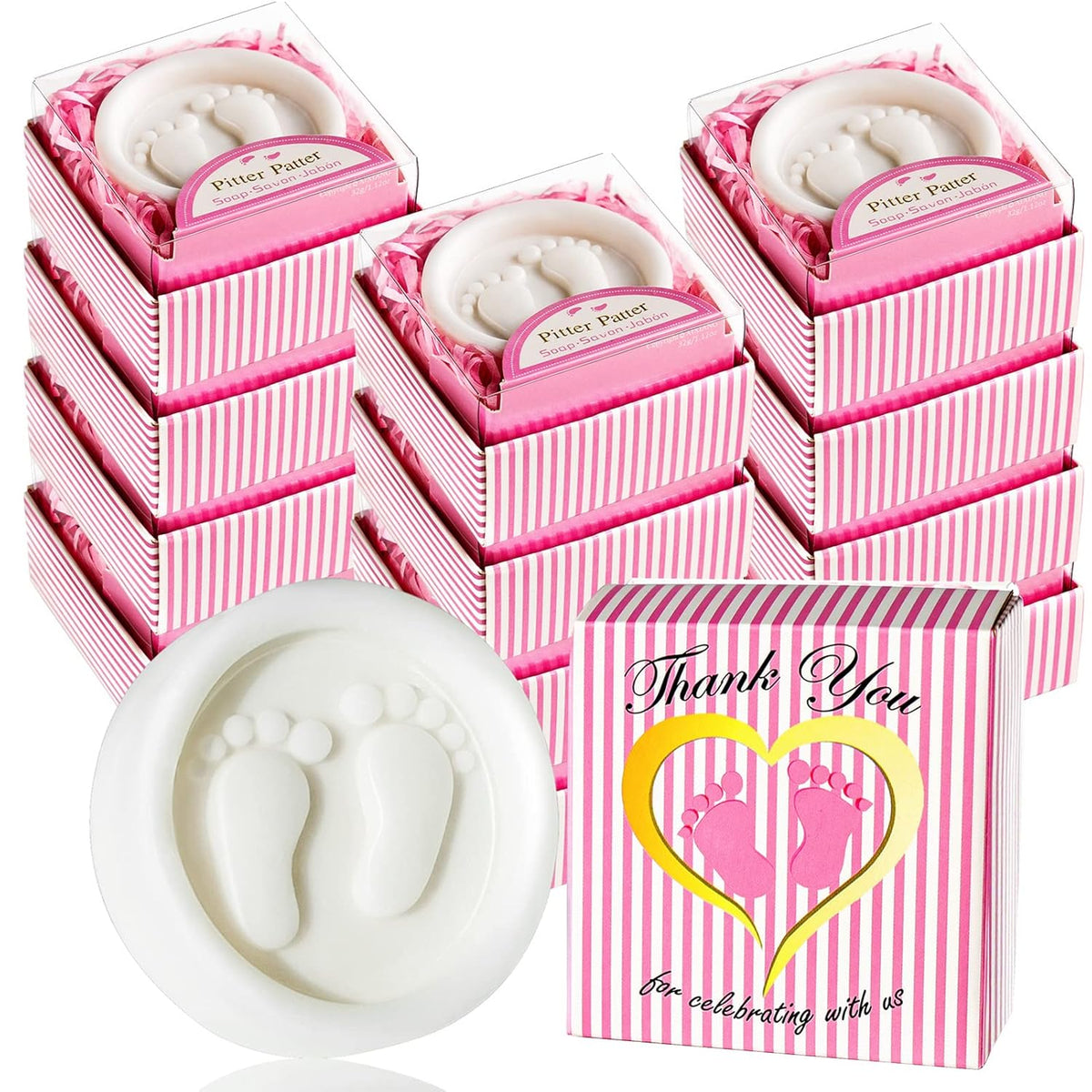 AIXIANG Baby Shower Favors Soaps Handmade Pink Gift Boxed Little Baby-feet Scented Soap Favors for