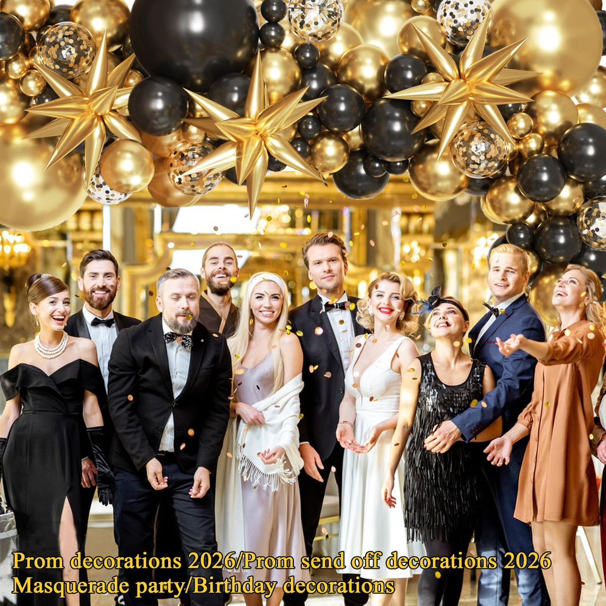 KARLURE Black Gold Balloons Arch Kit Garland with 22Inch Gold Star Balloons