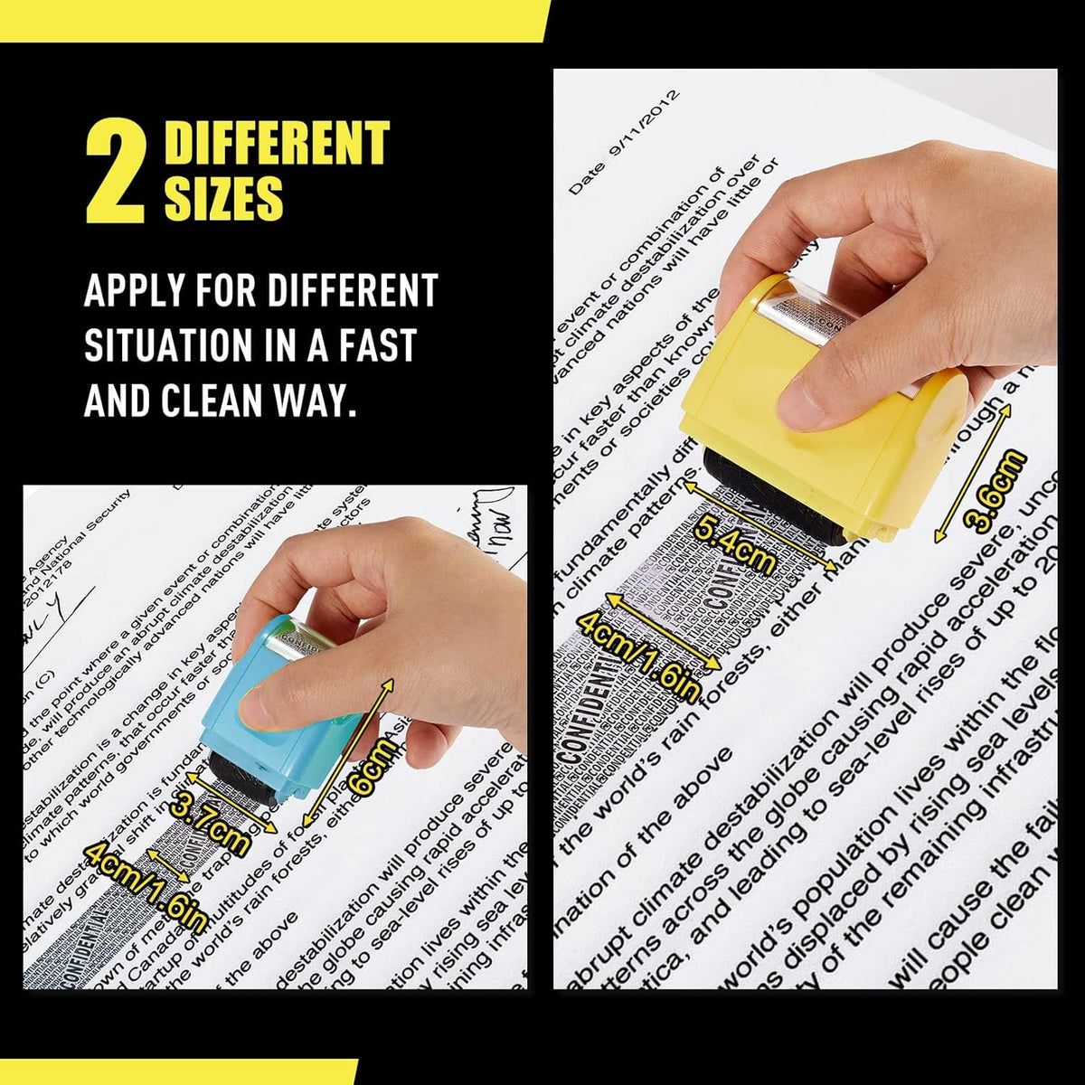 Mimorou 4 Pack Identity Theft Protection Roller Stamps Kit Confidential Privacy Roller Hidden Wide