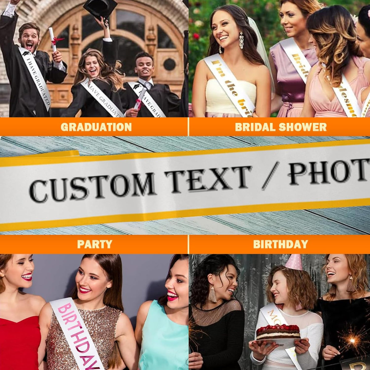 Custom Sash,Personalized Birthday Sash with Text Photo,Customized Bachelorette Sash Quote Sash
