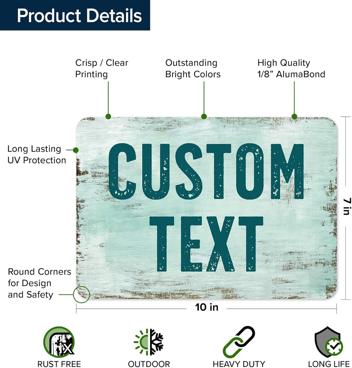 Custom Sign, Custom Street Sign, 11 Font Colors, 13 Font Styles, 4 Hole Options, 22 Sizes, 7x10