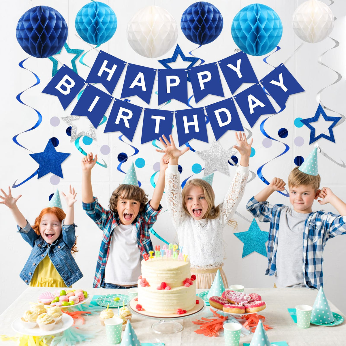 meowtastic Birthday Decorations Happy Birthday Banner with Honeycomb Balls