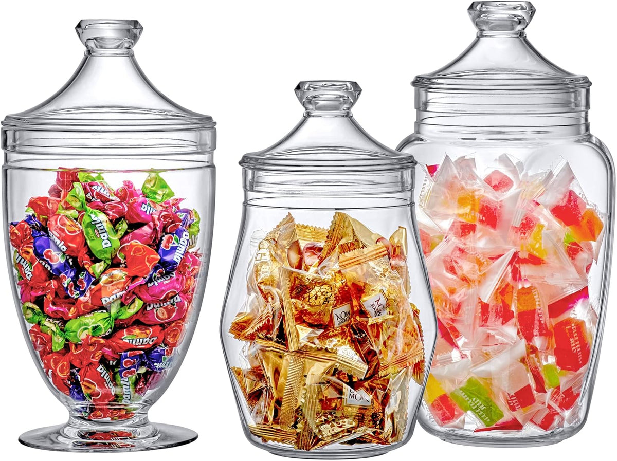 Amazing Abby - Enchant - Plastic Apothecary Jars (3-Piece Set, 46/45/59 oz), Acrylic Jars with