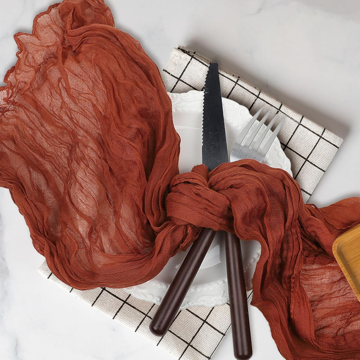 Le courant 6pcs 10Ft Cheesecloth Table Runner, Rustic Boho Gauze Cheese Cloth Runner Table Runner