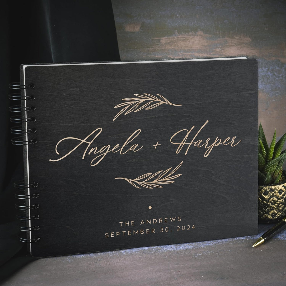 Personalized Wood Wedding Guest Book - 5 Colors/Finishings, 2 Sizes, 12 Designs - Wood Wedding