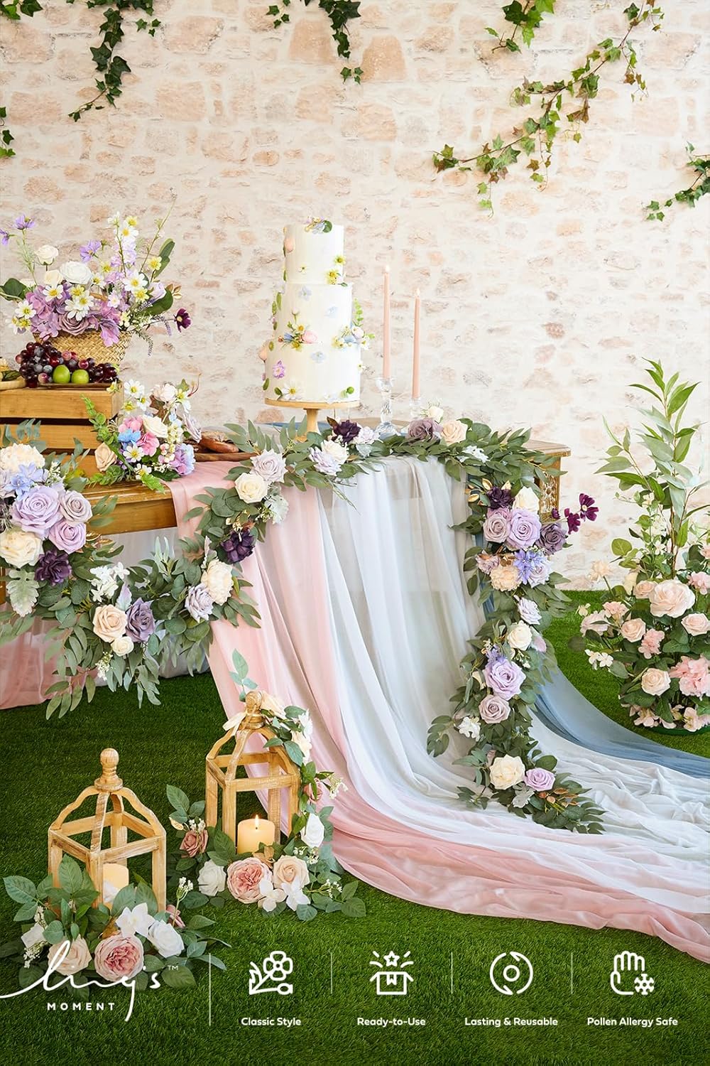 Ling's Moment Flower Garland - 6FT Eucalyptus & Rose - Sweetheart Table Decor for Wedding
