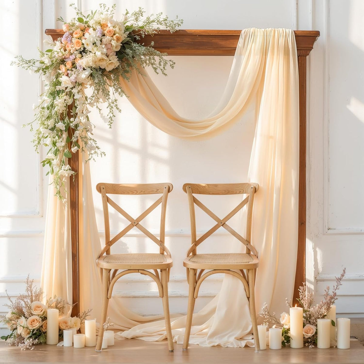 Wedding Arch Draping Fabric, 2 Panels 28" x 19Ft Champagne Backdrop Curtain, Arch Decorations