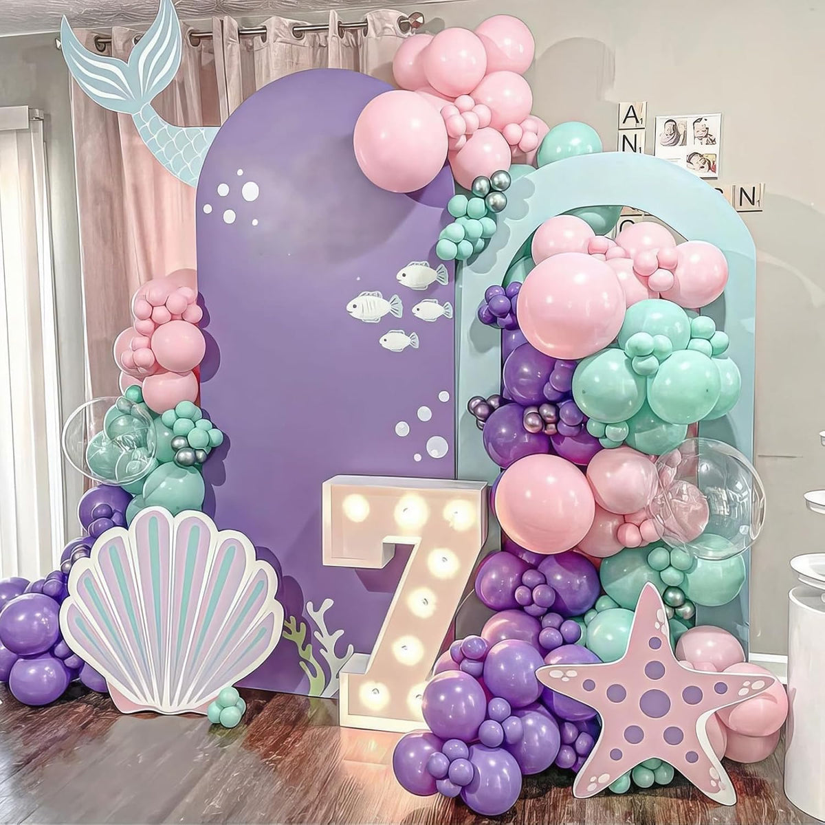 Mermaid Balloons, 50Pcs 12 Inchs Baby Pink Purple Blue Confetti Balloons for Girls Princess