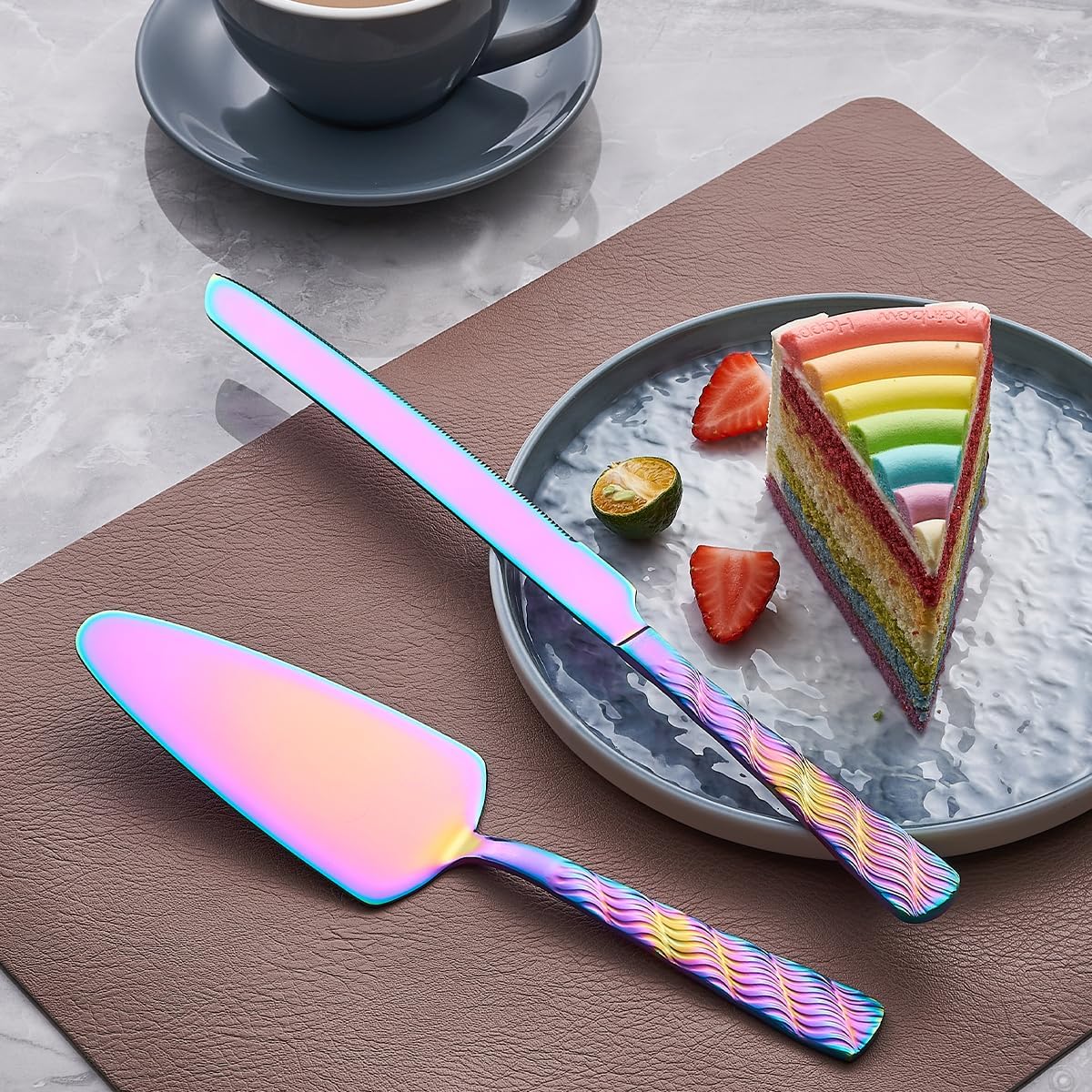 Rainbow Cake Cutting Set, Stainless Steel Cake Knife and Server, Cake Pie Cutter Set for Wedding
