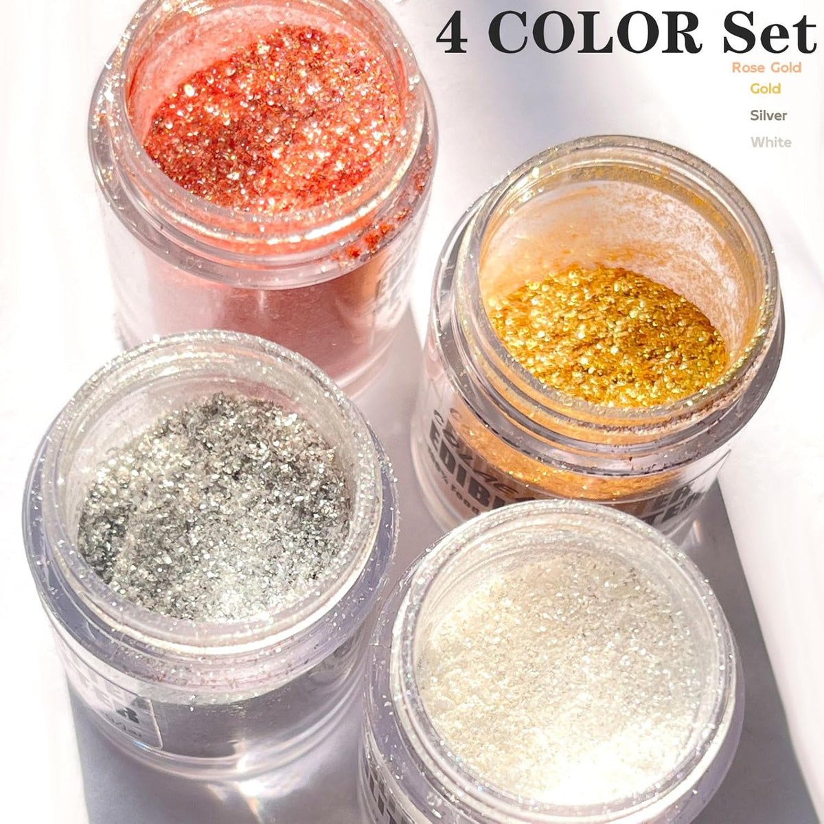 Edible Glitter for Drinks Cakes Christmas Set - Colaele 4 Colors Shimmering Luster Dust Disco