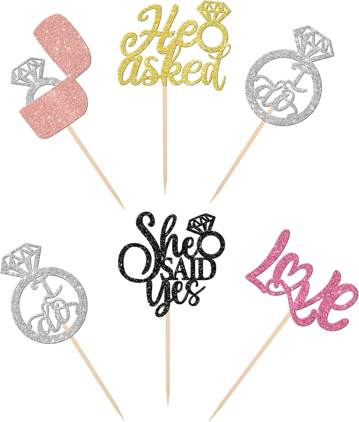 30 PCS He Asked She Said Yes Cupcake Toppers Diamond Ring Cupcake Picks Love I Do Bridal Shower