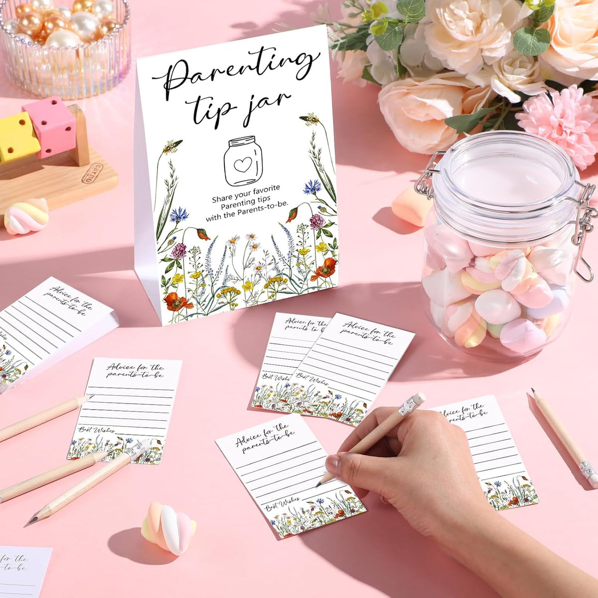 Roowest Baby Shower to Baby Advice Cards for New Parents to Be - Tip Jar Sign for New Parents 60