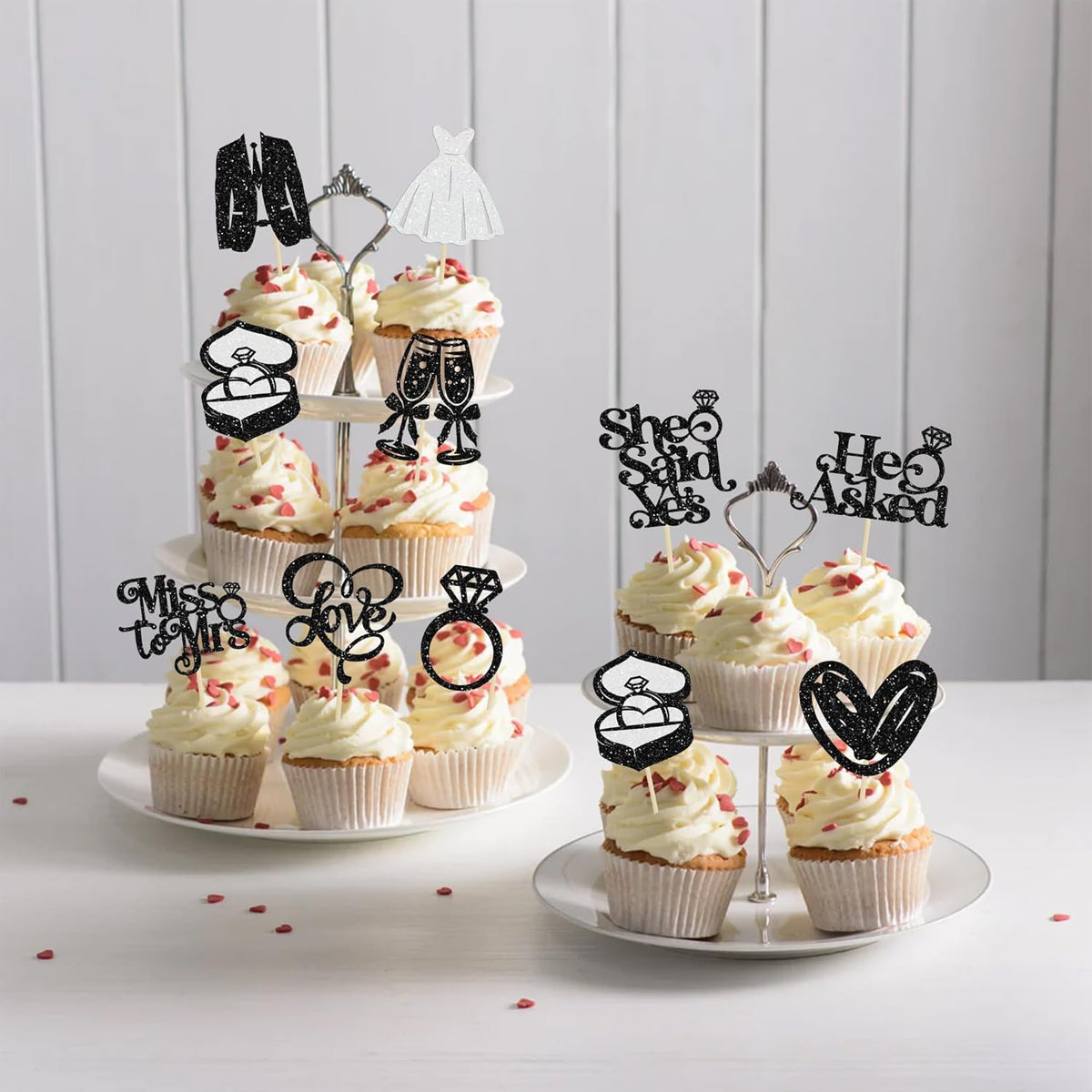 Gyufise 30Pcs She Said Yes Cupcake Toppers Glitter Diamond Ring I Do Love Cupcake Picks Miss to Mrs