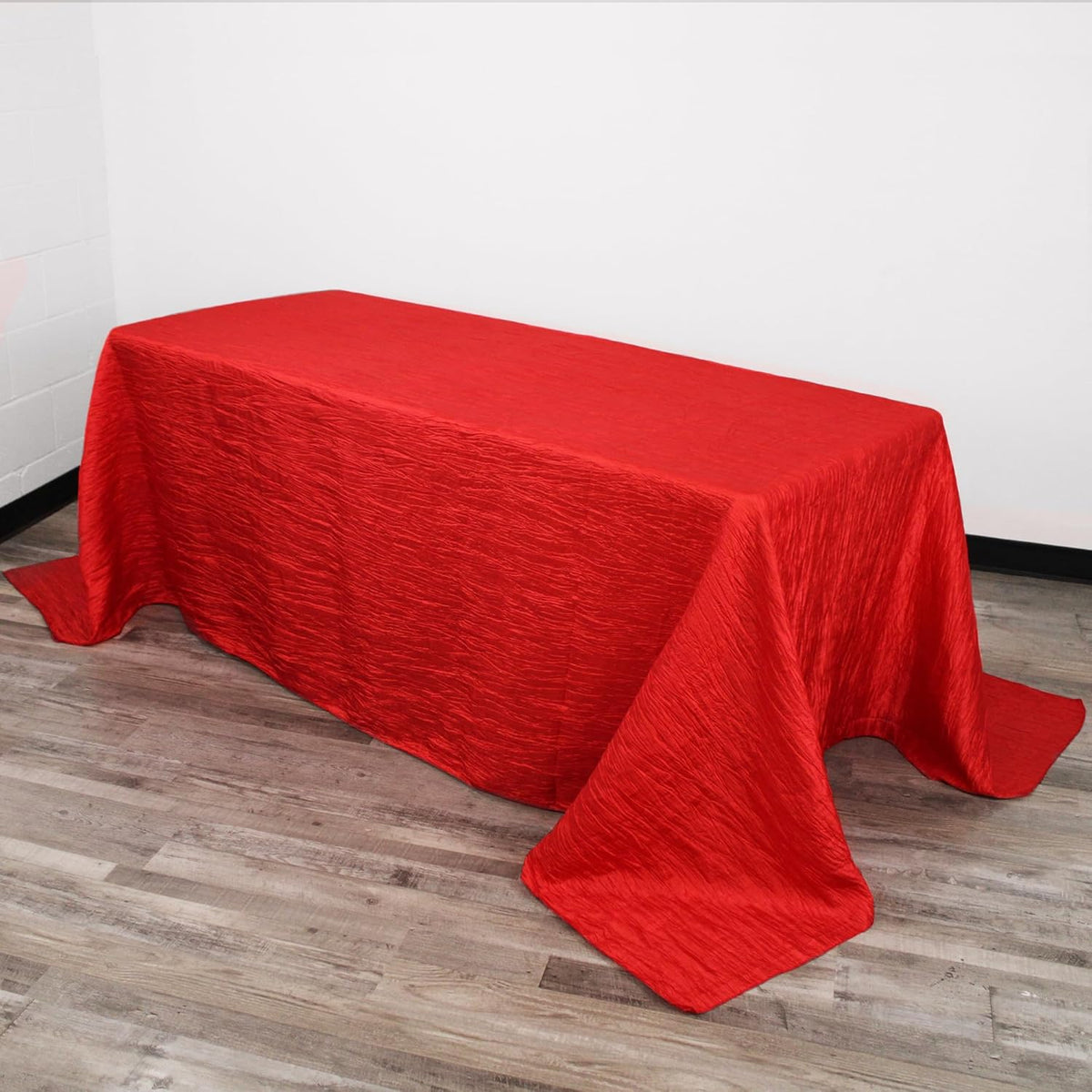 YOUR CHAIR COVERS - 90 x 132 inch Rectangular Crinkle Taffeta Tablecloth - Red, Rectangle Table