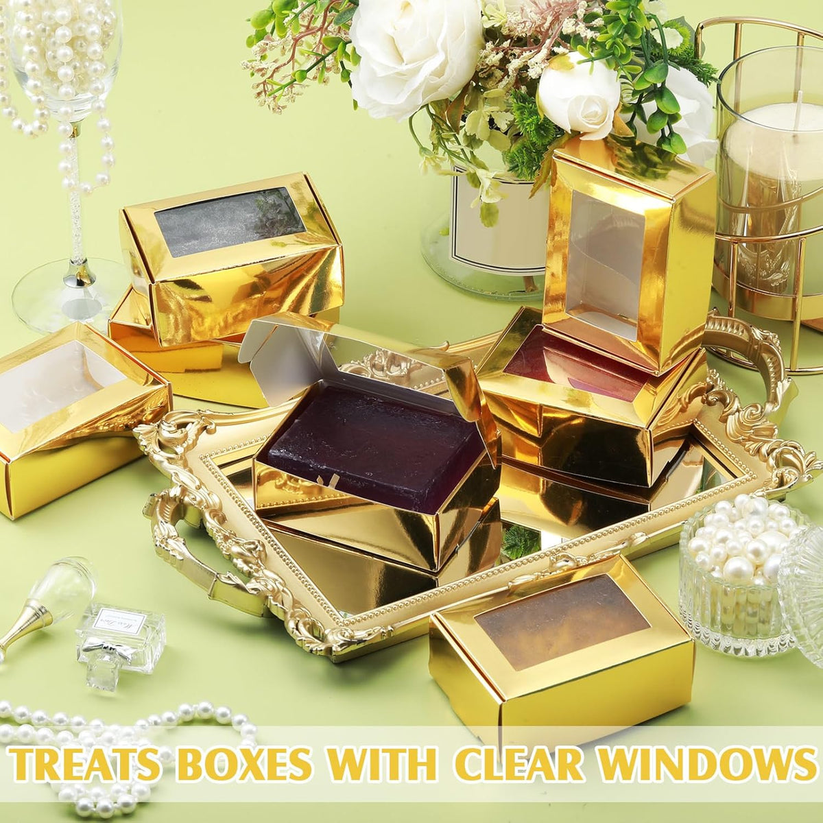 Zonon 30 Pcs Soap Boxes for Homemade Packaging, Mini Kraft Treat Boxes with Window for Bakery Candy