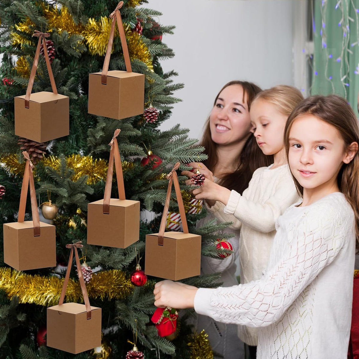 DOYIDE 20 Pack Small Gift Boxes, 6x6x6 Inch Brown Elegant Paper Boxes with Ribbons, Christmas Gift