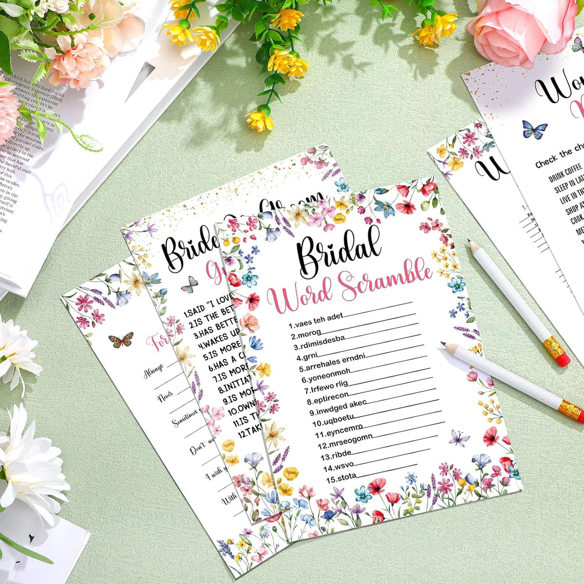 Teling 145 Pieces Bridal Shower Game Bridal Shower Favors Set Wedding Games Cards and Pencils for