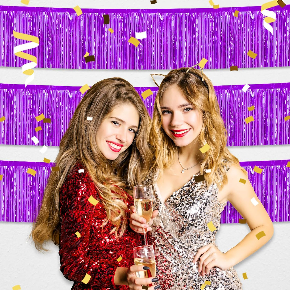 6 Pack 10 Feet Purple Foil Fringe Garland Metallic Tinsel Streamers Banner Wall Hanging Curtain