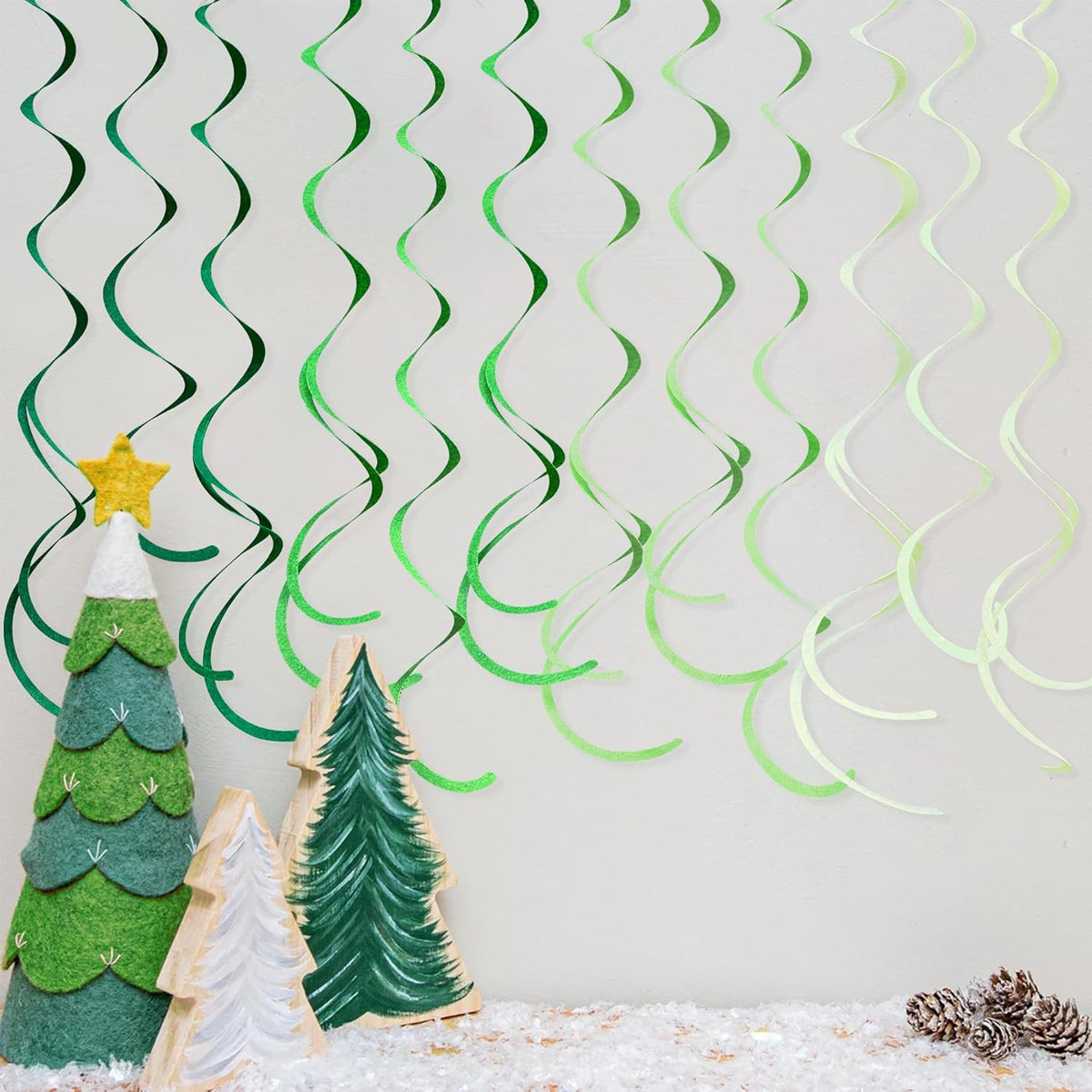 36Pcs Green Hanging Swirl Decorations Ombre Green Felt Swirl Streamer Spiral Ceiling Garland for