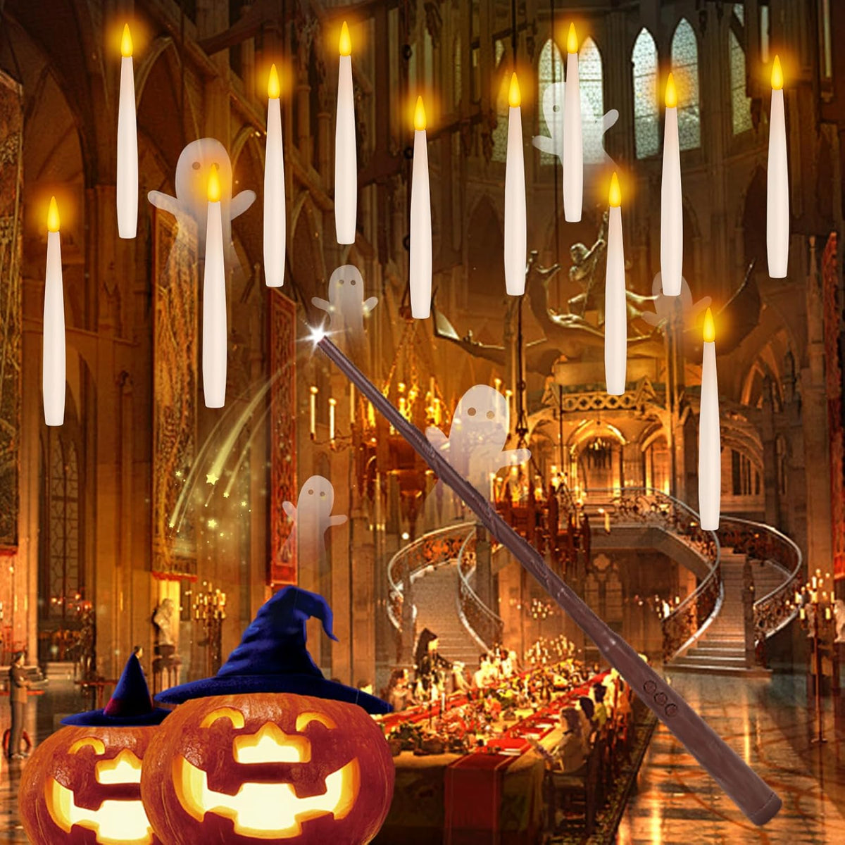 NURADA Floating Candles with Wand Remote Timer - Magic LED Hanging Flameless Taper Candles