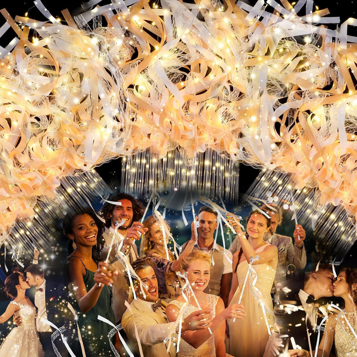 58 PCS Wedding Wands with Lights,Fairy Wands, LED Silk Fairy Wand with Bells for Wedding Send Off